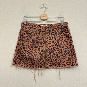 WE THE FREE PEOPLE Zip It Up Mini Skirt Brown Leopard Print Fringed
